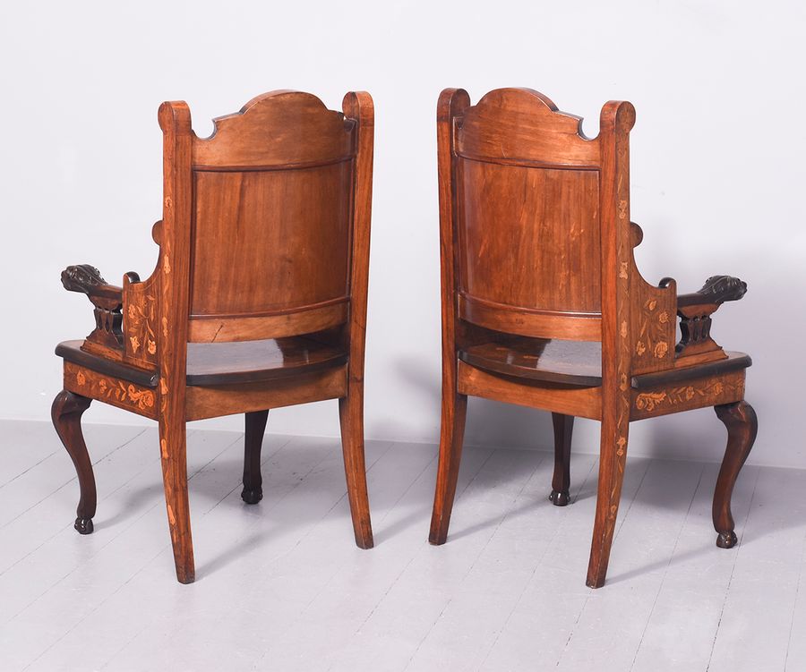 Antique Pair of Dutch Marquetry Armchairs