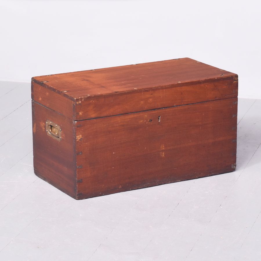 Neat-Sized, Victorian Solid Teak Military or Campaign Trunk