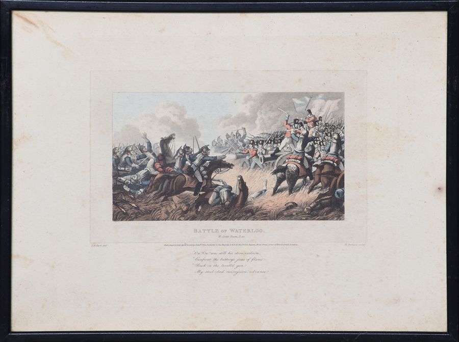 Antique Rare Set of 8 Coloured Battle Waterloo Prints