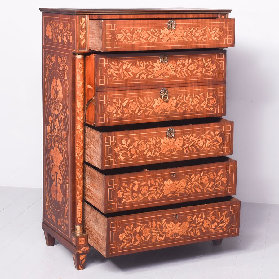 Antique Dutch Marquetry Secretaire Cabinet