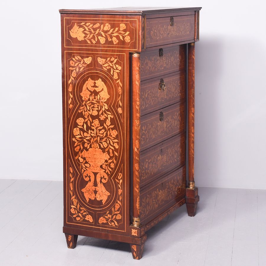 Antique Dutch Marquetry Secretaire Cabinet