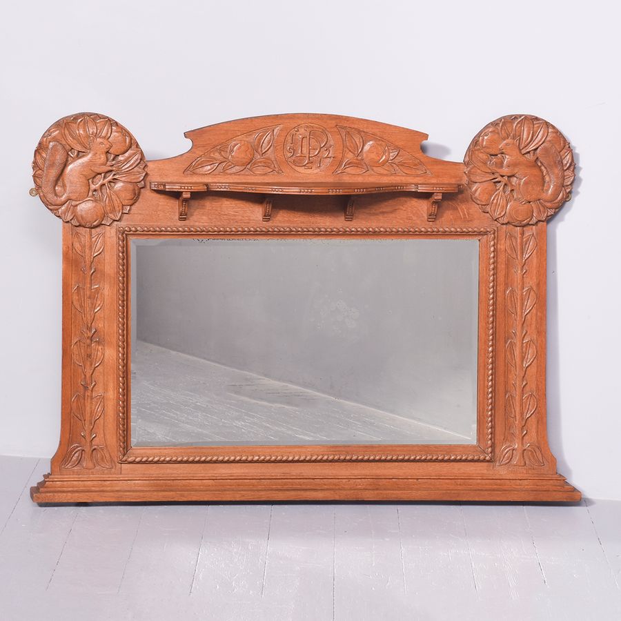Carved Oak Overmantel Mirror