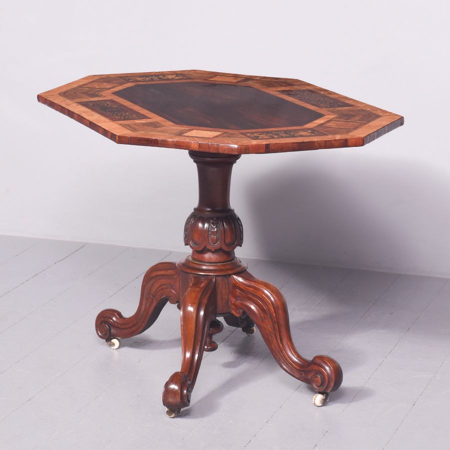 Unusual-Style Decorative, Victorian Inlaid Rosewood and Satinwood Centre Table