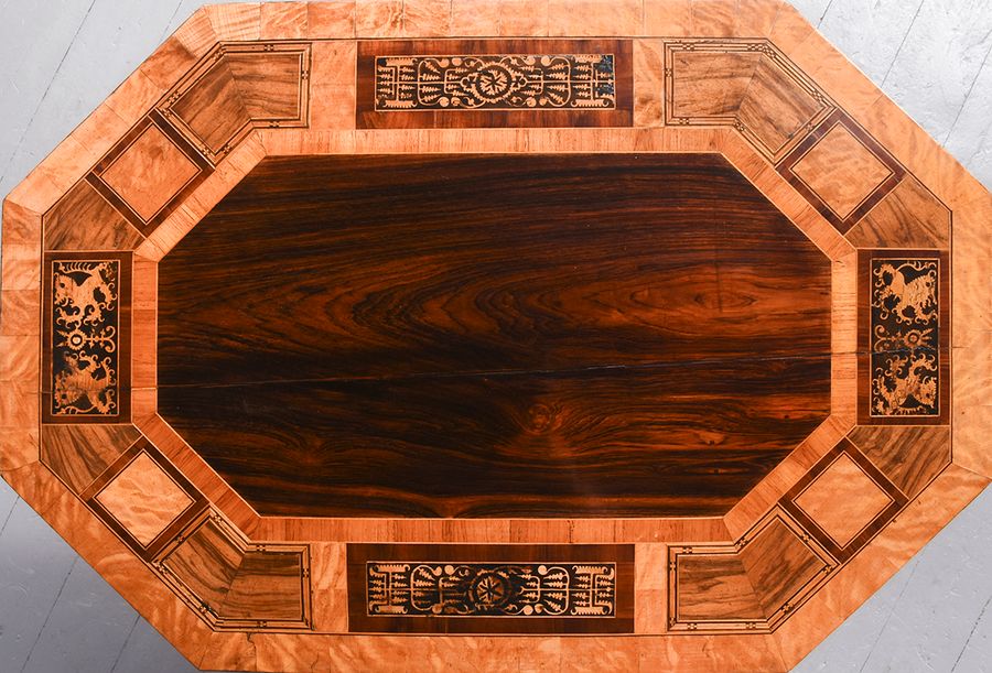 Antique Unusual-Style Decorative, Victorian Inlaid Rosewood and Satinwood Centre Table