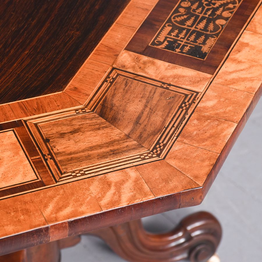 Antique Unusual-Style Decorative, Victorian Inlaid Rosewood and Satinwood Centre Table