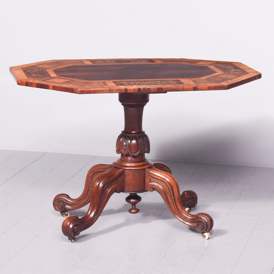 Antique Unusual-Style Decorative, Victorian Inlaid Rosewood and Satinwood Centre Table