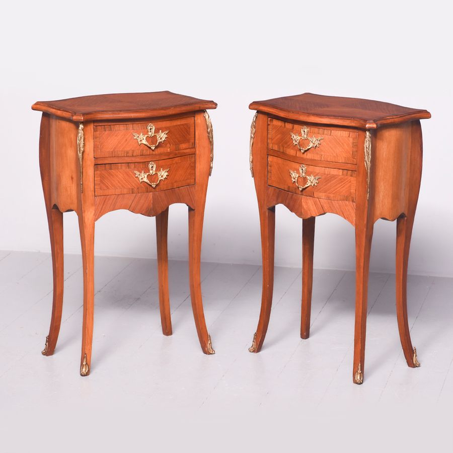 Pair of Freestanding Crossbanded Walnut French Bedside Lockers or Lamp Tables