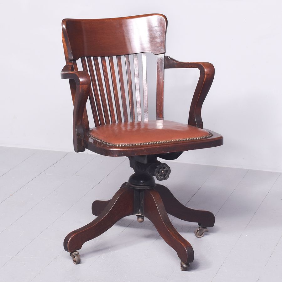 Revolving and Reclining Walnut Desk Chair
