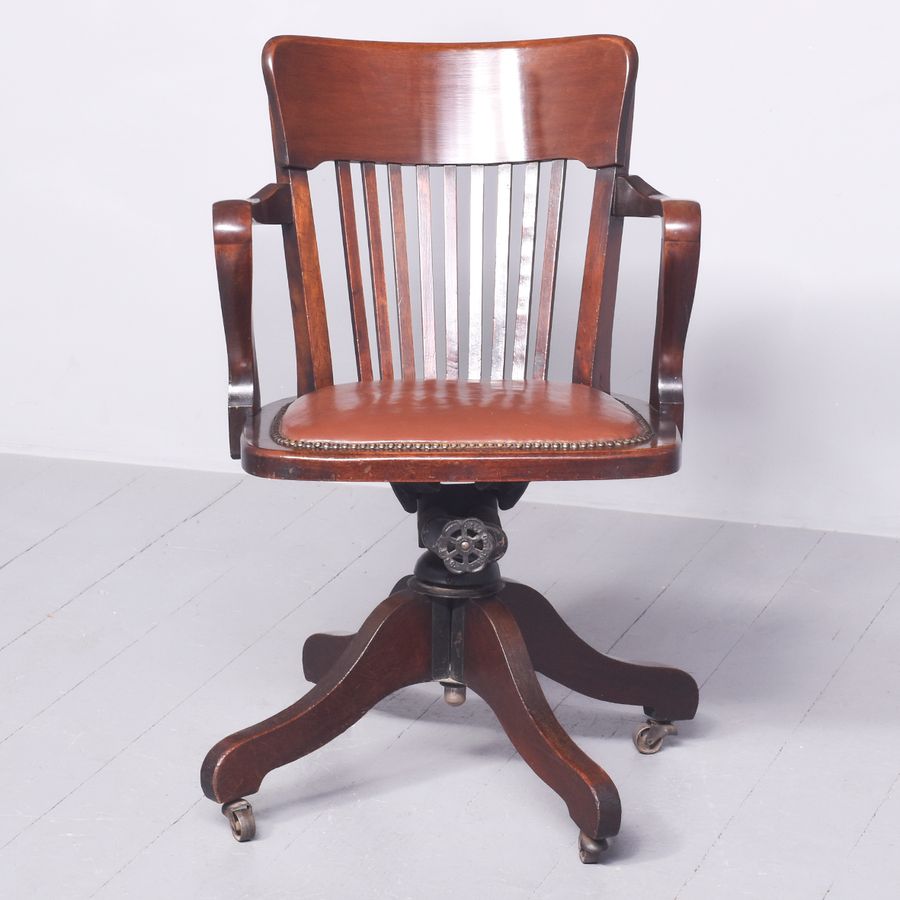 Antique Revolving and Reclining Walnut Desk Chair