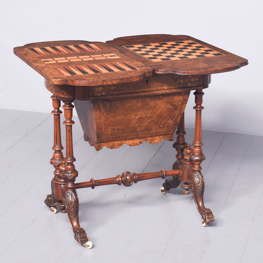 Antique Mid-Victorian Burr-Walnut Games Table