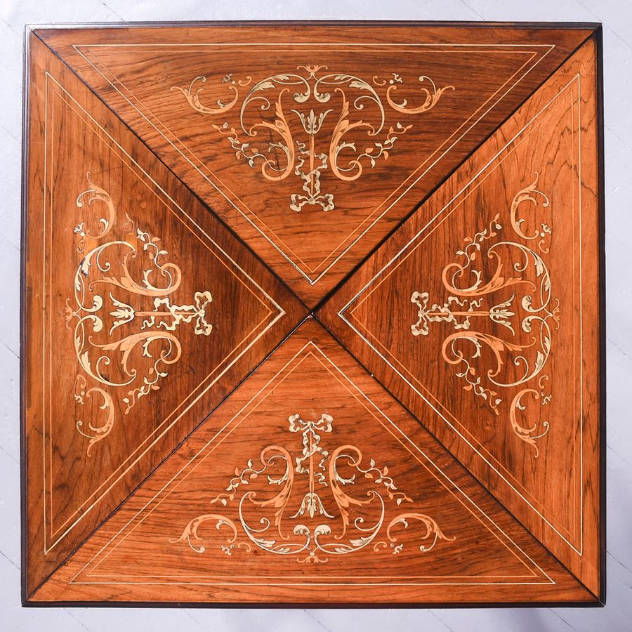 Antique Outstanding Quality Inlaid Rosewood Envelope Card Table