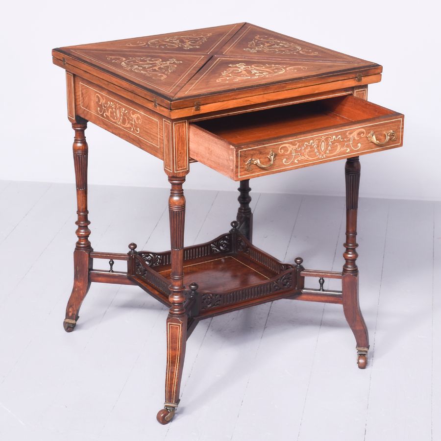 Antique Outstanding Quality Inlaid Rosewood Envelope Card Table