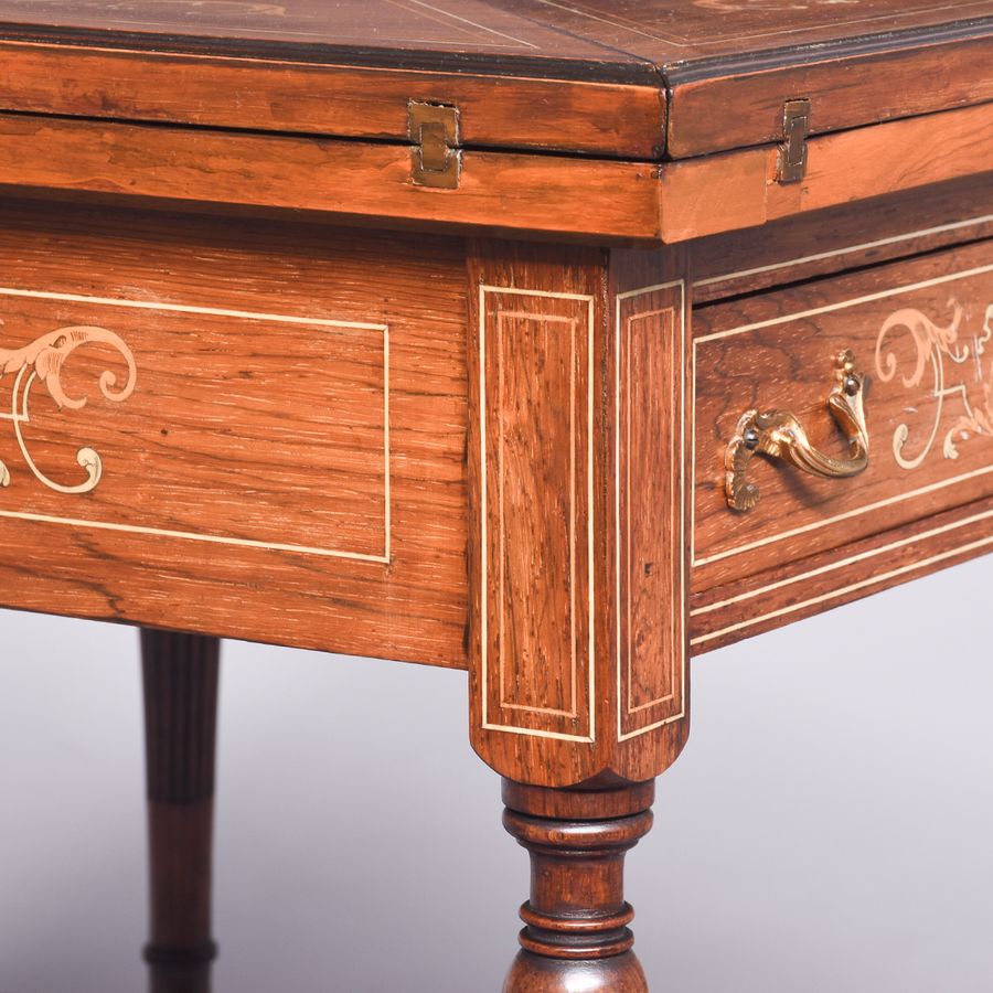 Antique Outstanding Quality Inlaid Rosewood Envelope Card Table