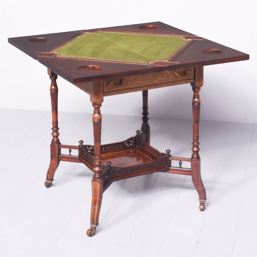 Antique Outstanding Quality Inlaid Rosewood Envelope Card Table