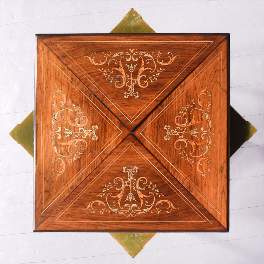 Antique Outstanding Quality Inlaid Rosewood Envelope Card Table