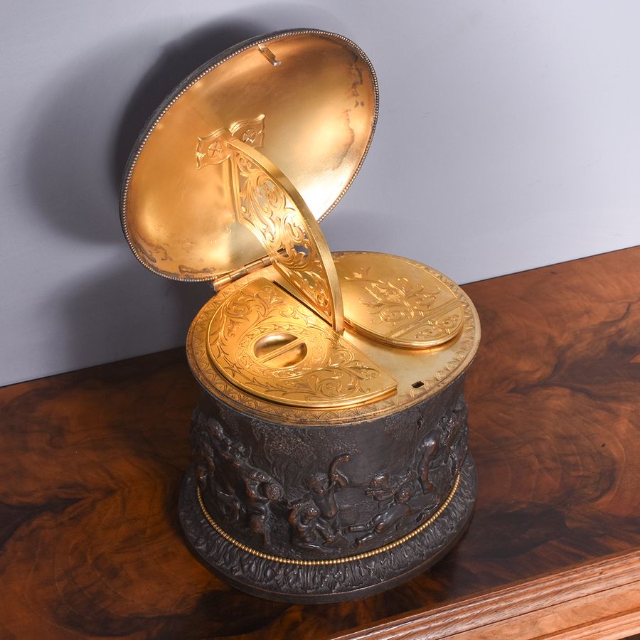 Antique  Rare Gilded Bronze 2-Part Victorian Tea Caddy with Original Gilt Fittings