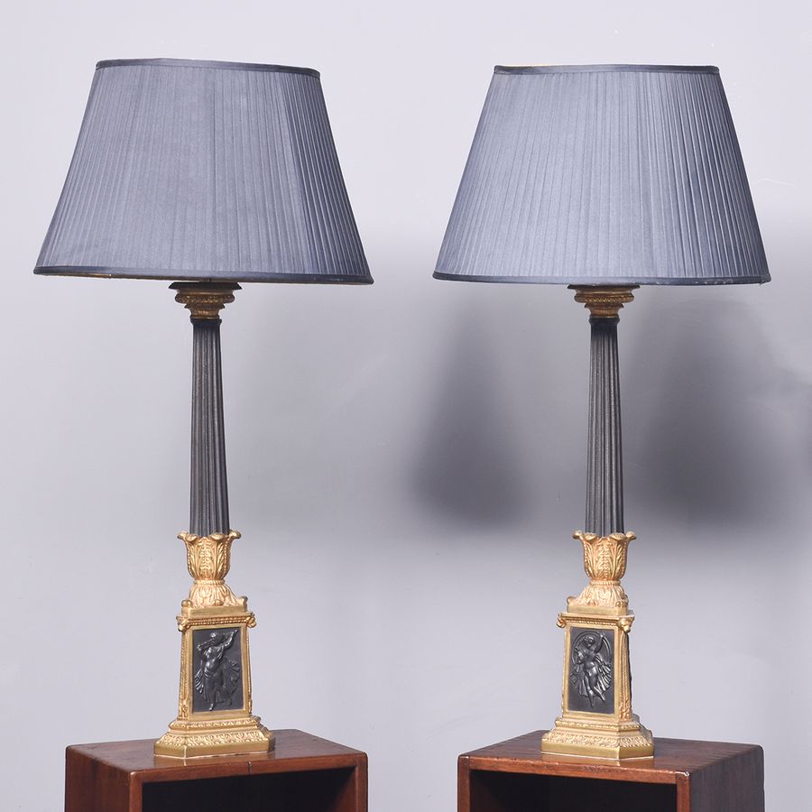 Antique Large Pair of Bronze Table Lamps