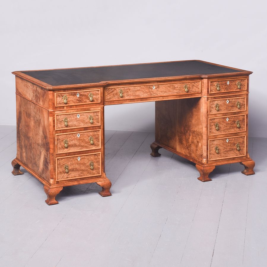 Quality Burr-Walnut George II Pedestal Desk