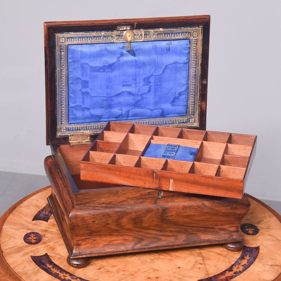 Antique William IV Sarcophagus-Shaped Rosewood Jewellery Box