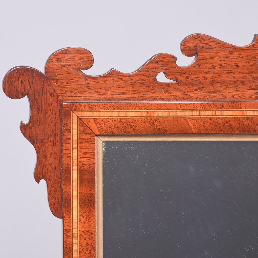 Antique Late Victorian inlaid and fretted Chippendale-style wall mirror