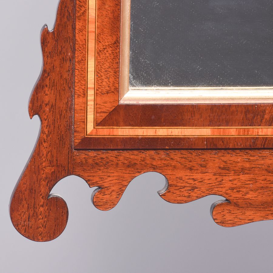 Antique Late Victorian inlaid and fretted Chippendale-style wall mirror