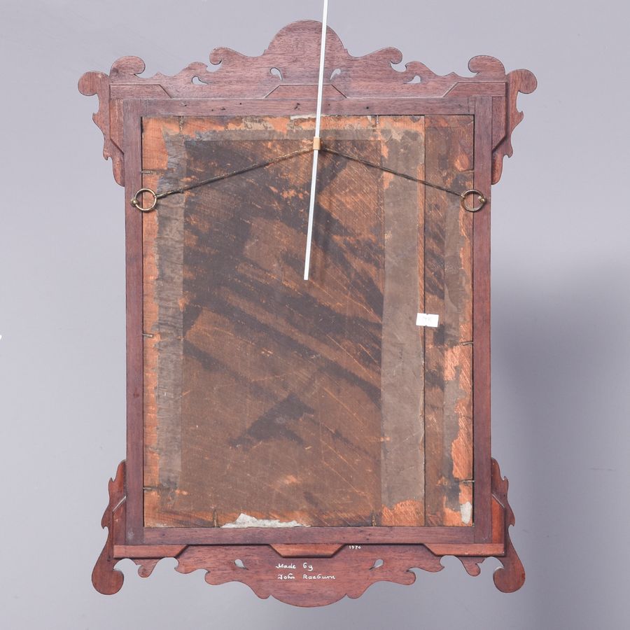 Antique Late Victorian inlaid and fretted Chippendale-style wall mirror