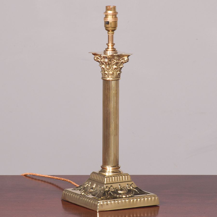 Victorian Corinthian Column Brass Oil Lamp Converted to Electricity