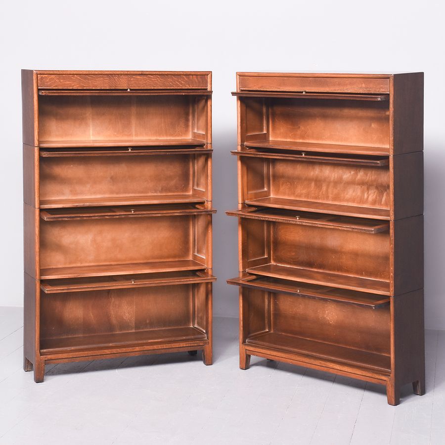 Antique Pair of Oak 4 Door Sectional Bookcases by Gunn in Pristine Condition