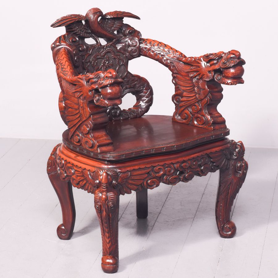 Qing Period Russet Coloured Carved Chinese Hardwood Chair