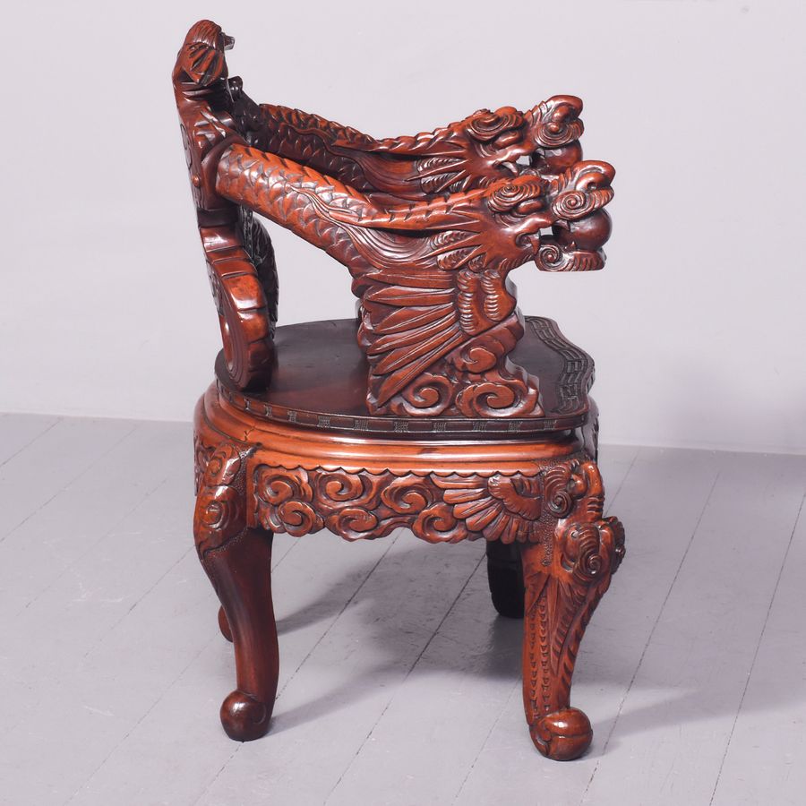 Antique Qing Period Russet Coloured Carved Chinese Hardwood Chair