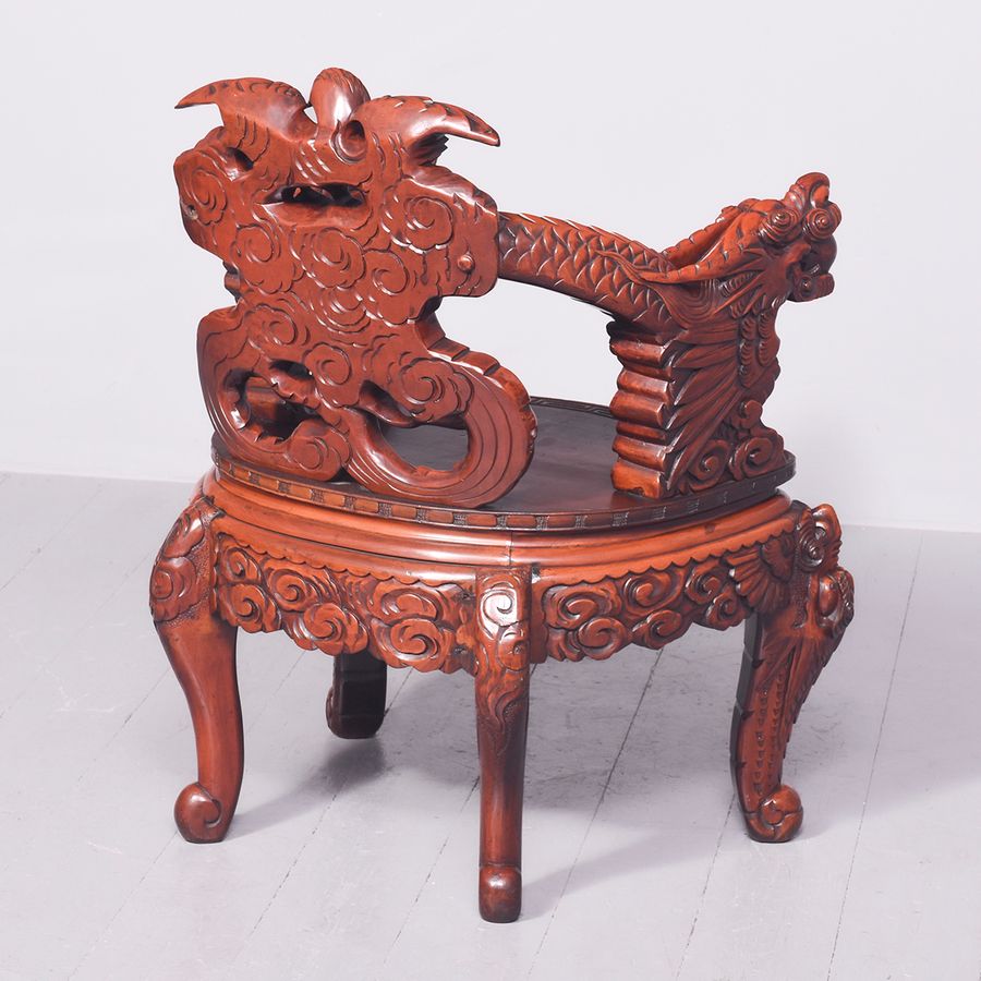 Antique Qing Period Russet Coloured Carved Chinese Hardwood Chair