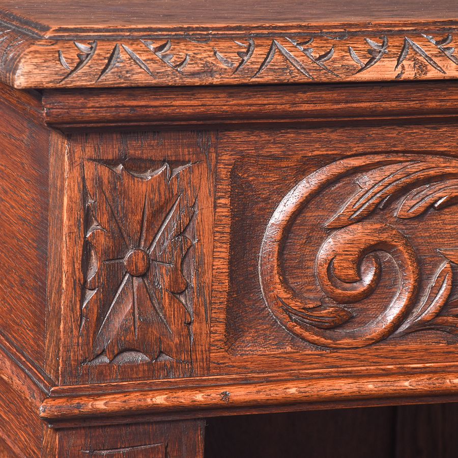 Antique Carved Oak Open Bookcase