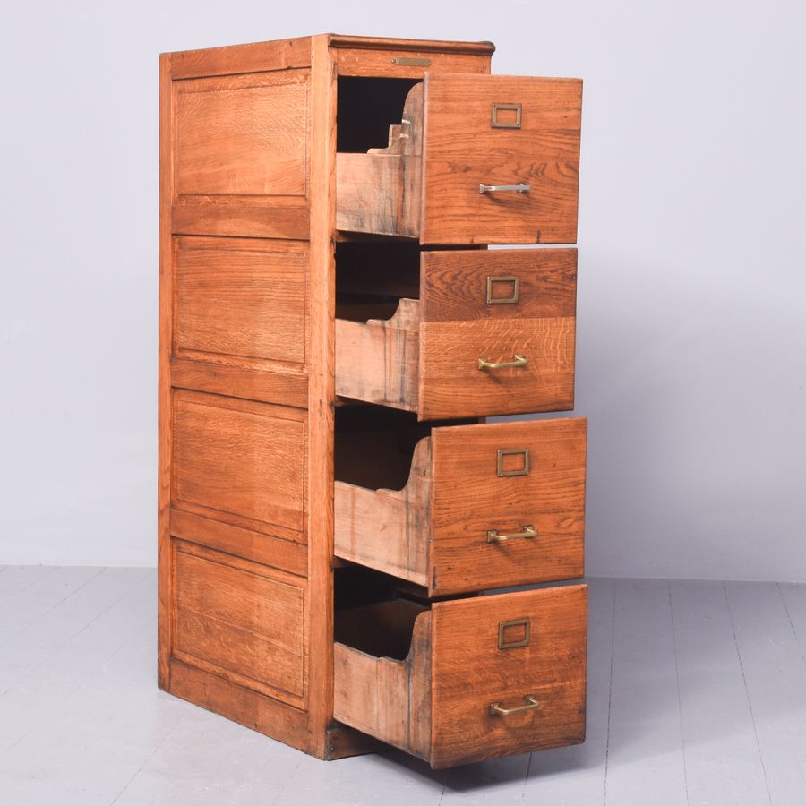 Antique French Oak 4 Drawer Filing Cabinet