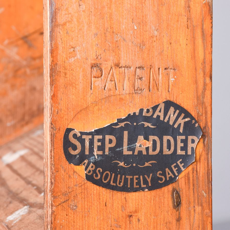 Antique Edwardian Pitch Pine Folding Ladder/Library Steps