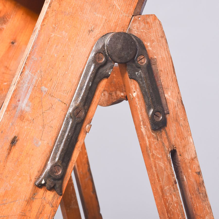 Antique Edwardian Pitch Pine Folding Ladder/Library Steps