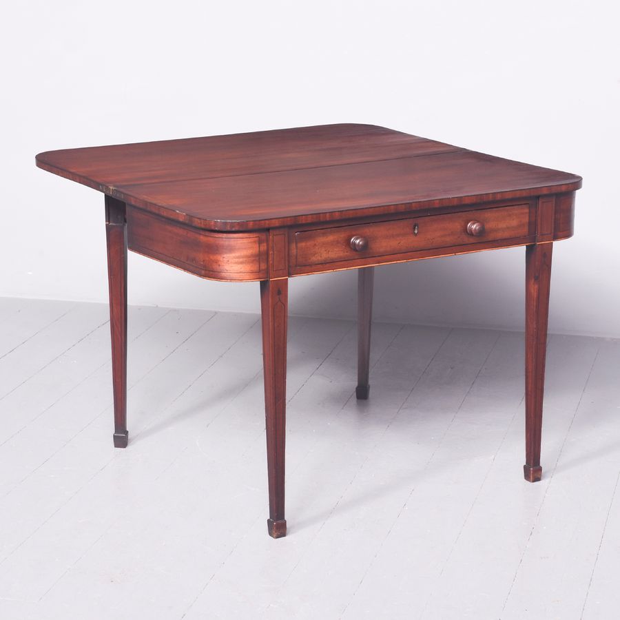 Antique George III Ebony-Inlaid Mahogany Foldover (Hall or Small Dining) Table