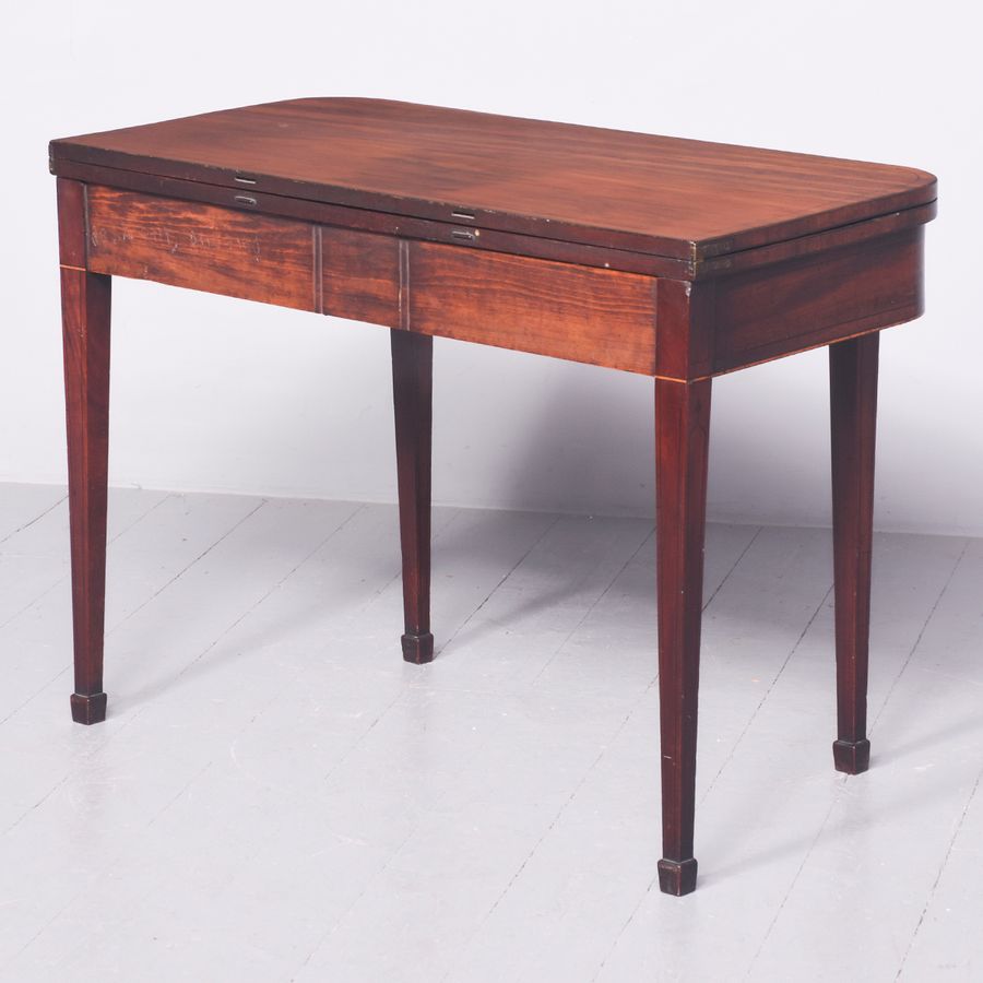 Antique George III Ebony-Inlaid Mahogany Foldover (Hall or Small Dining) Table