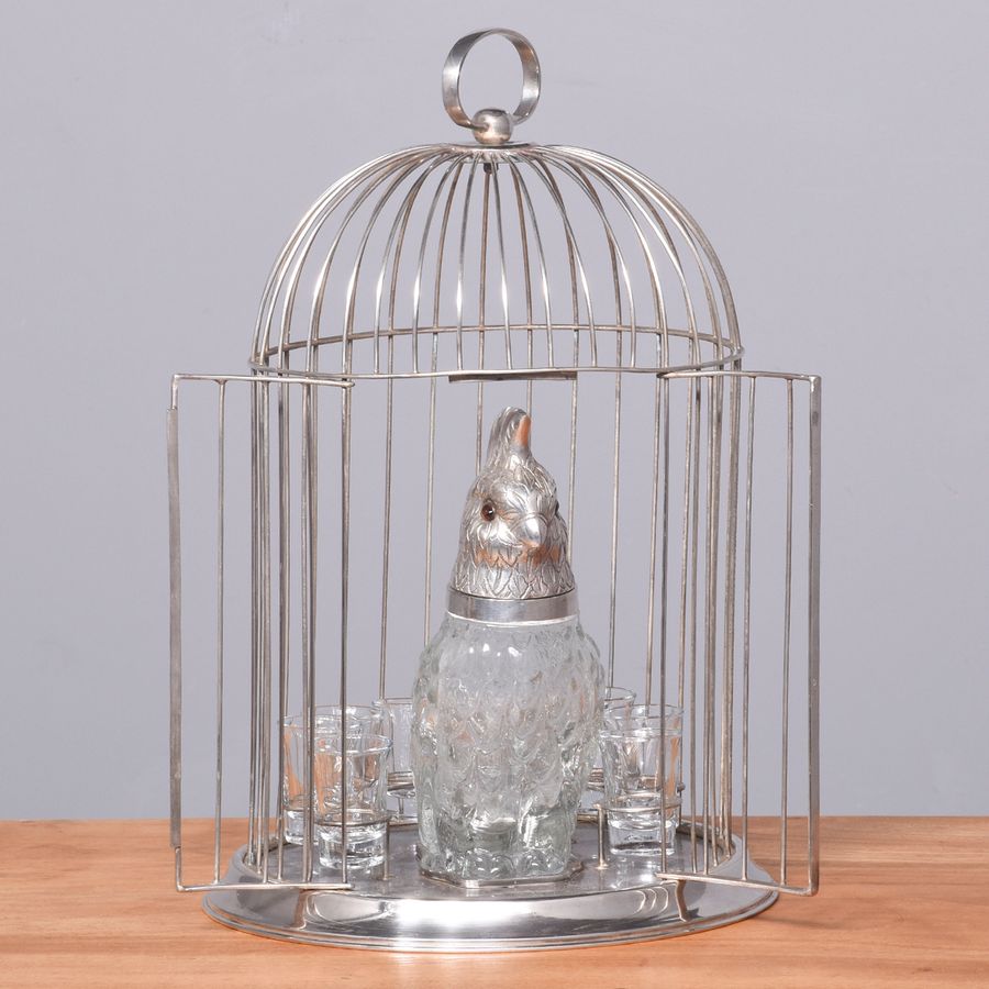 Antique A Silver-Plated Parrot Cage Tantalus 