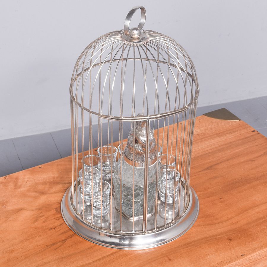 Antique A Silver-Plated Parrot Cage Tantalus 