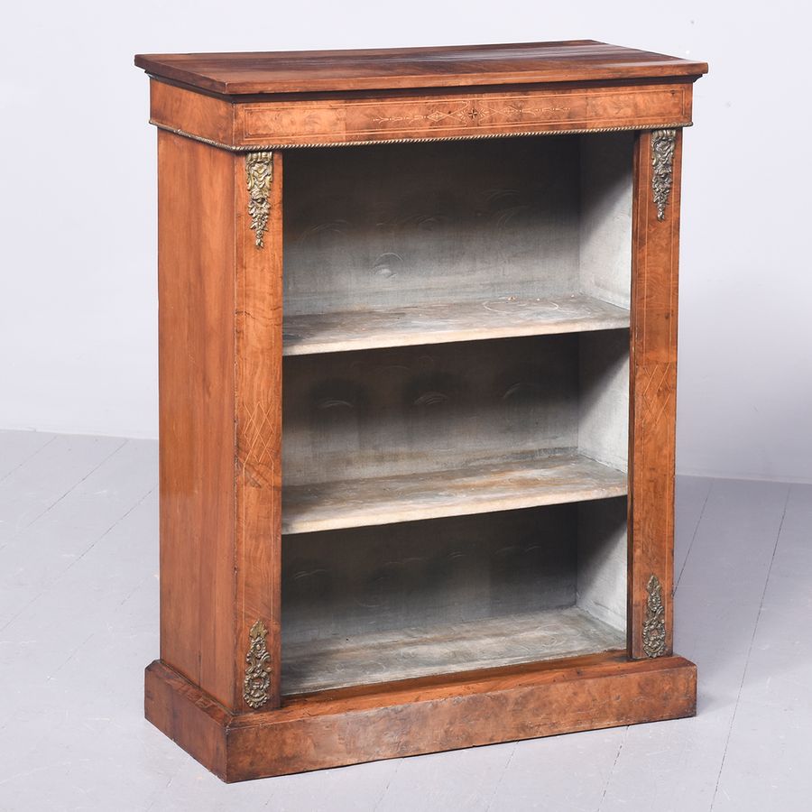 Antique Quality Neat-Sized Victorian Inlaid Walnut Open Bookcase 