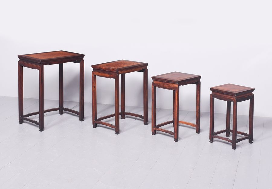 Antique Quartetto of Qing Dynasty Huanghuali and Root Wood Tables