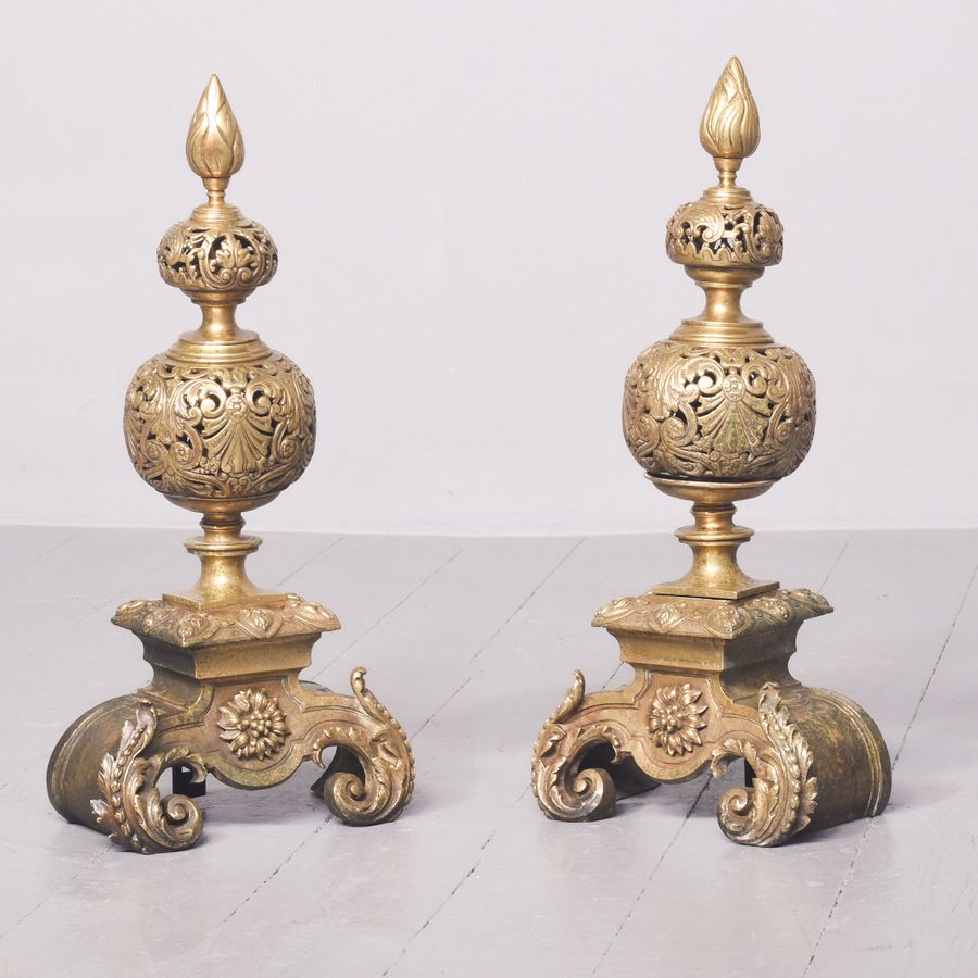 Magnificent Pair of Large Early 19th Century Brass Fire Dog Fronts