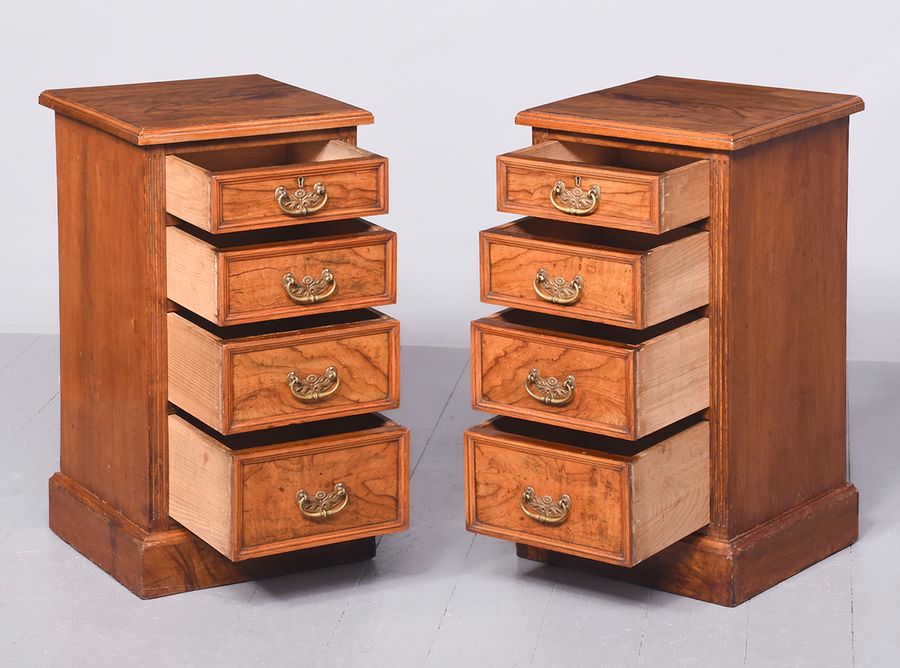 Antique Rare Pair of Late Victorian Figured Elm and Ash Chest of Drawers/Bedside Lockers