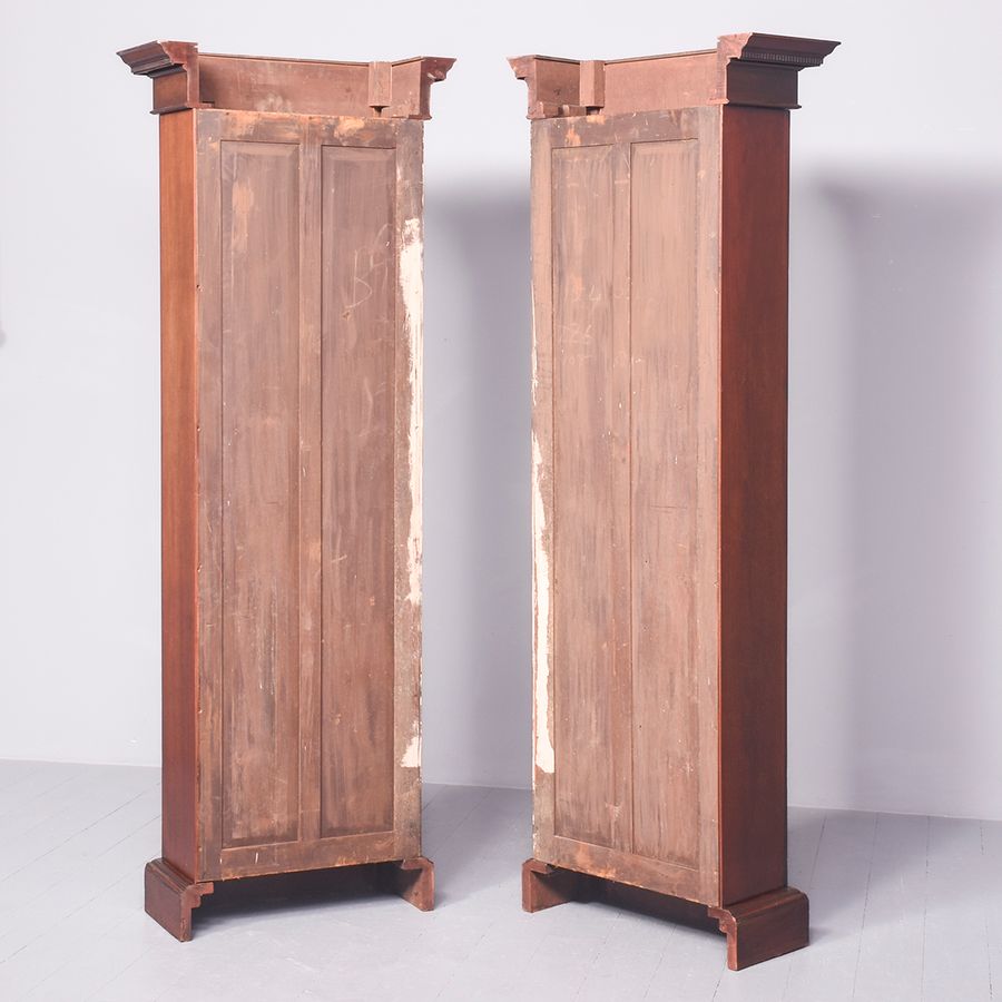 Antique Pair of Inlaid Edwardian, Sheraton -Style Mahogany Bow-Front Open Bookcases