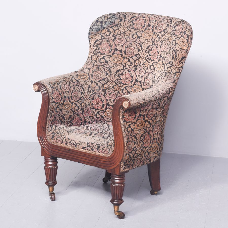 Exceptional Quality Regency Mahogany Framed Barrel-Back Easy Chair