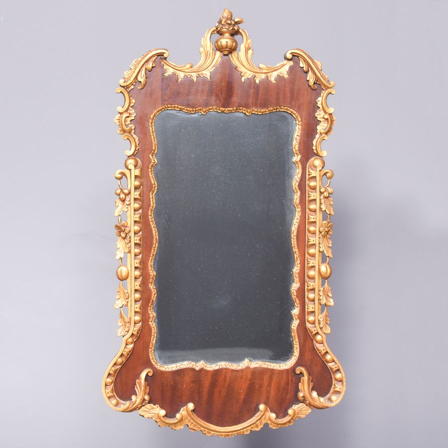 George II Style Large Mahogany and Carved Giltwood Wall Mirror