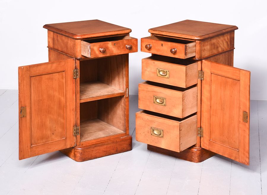 Antique Pair of Victorian Satin Birch Bedside Lockers