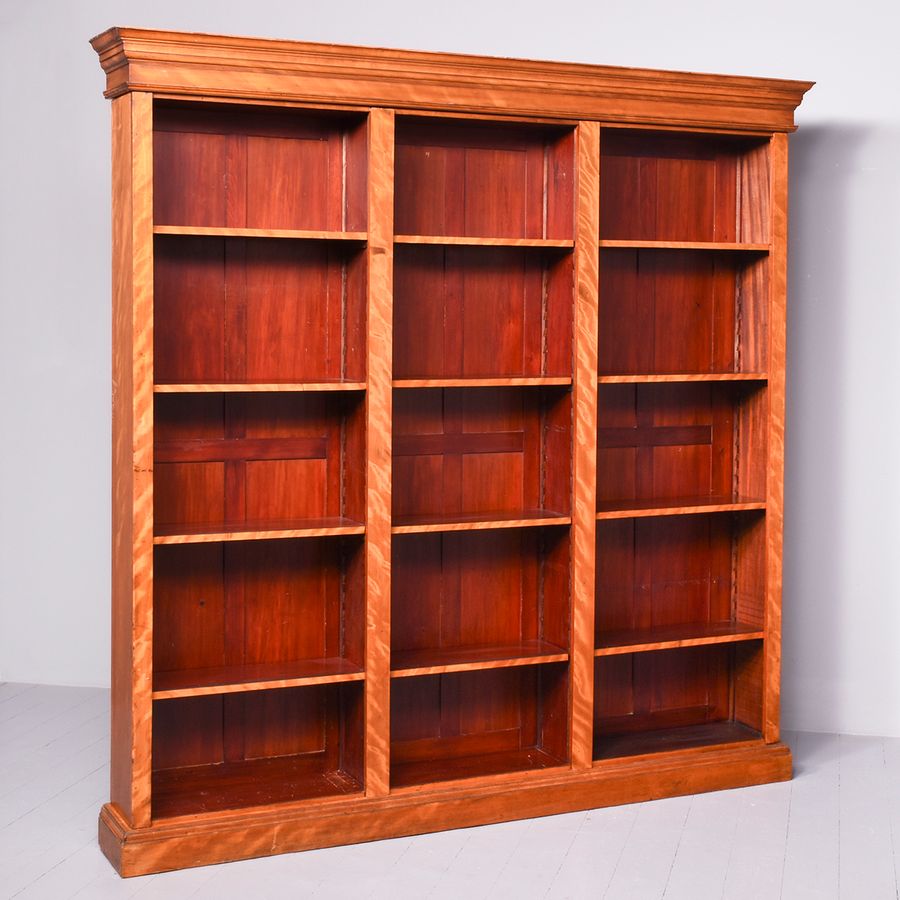 Fine Victorian Figured Satin Birch Tall Open Bookcase