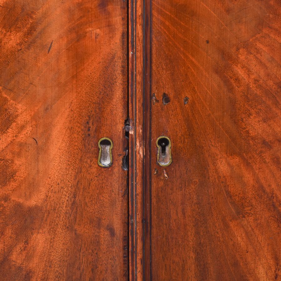 Antique George III Bow-Front Figured Mahogany Hanging Corner Cupboard