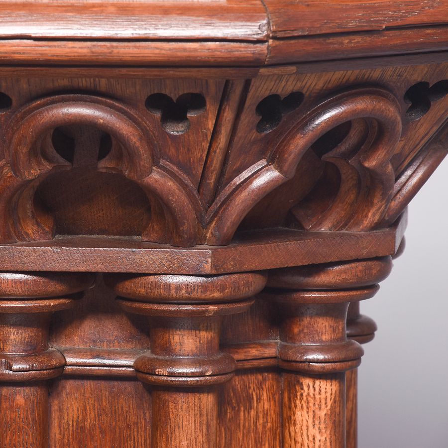 Antique Pair of Oak Gothic Style Carved Pedestals